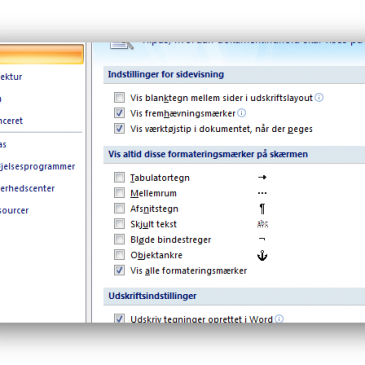 Ændring af skjulte tegn i Microsoft Word