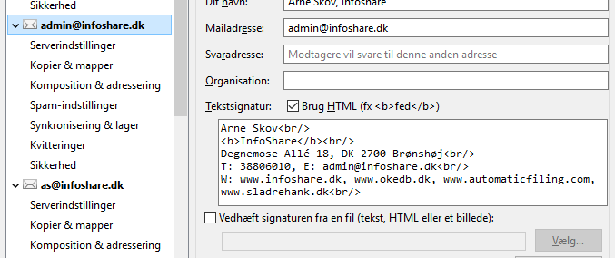 Automatisk underskrift i dine mails