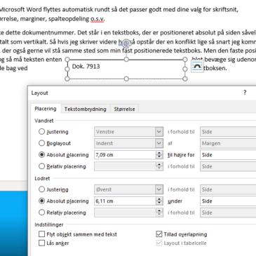 Fast position af tekst i MS Word